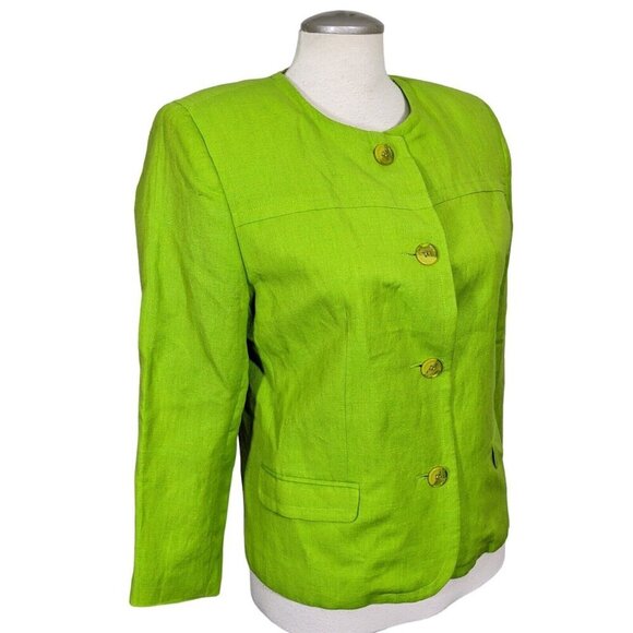 Vintage Jennifer and Grace Womens 8 Jacket Linen Blend Green Button Front Short - Picture 3 of 7
